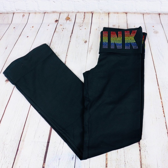 VS Pink Bling Rainbow Yoga Leggings Foldover Flare - Picture 5 of 5